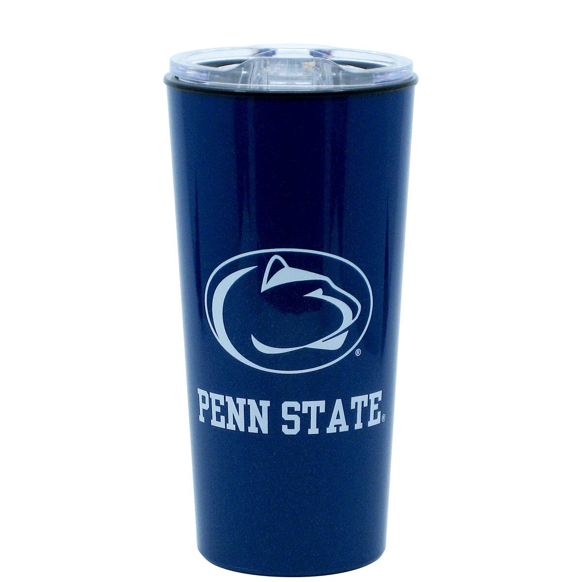 navy plastic tumbler with Penn State below Athletic Logo